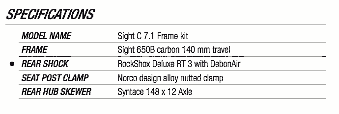 Cuadro norco sight c7 2017 specs